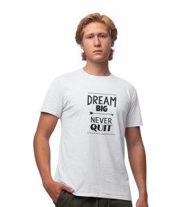 Never Quit White Round Neck Cotton Half Sleeved Men's T-Shirt with Printed Graphics