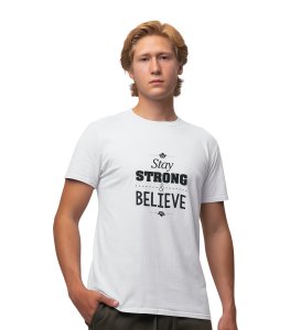 Power Of Belief White Round Neck Cotton Half Sleeved Men's T-Shirt with Printed Graphics