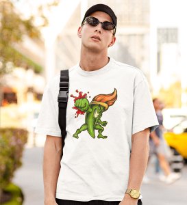Ferocious Chilli White Round Neck Cotton Half Sleeved Men's T-Shirt with Printed Graphics
