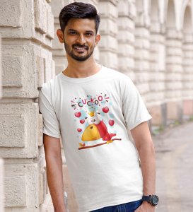 Cuckoo White Round Neck Cotton Half Sleeved Men's T-Shirt with Printed Graphics