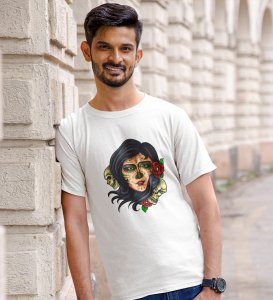 Tattoo Tshirt White Round Neck Cotton Half Sleeved Men's T-Shirt with Printed Graphics