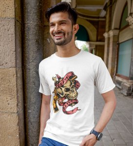 Death Alive White Round Neck Cotton Half Sleeved Men's T-Shirt with Printed Graphics