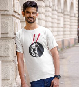 The Fossil Sketch White Round Neck Cotton Half Sleeved Men's T-Shirt with Printed Graphics