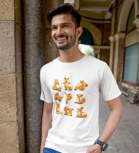 Cute Marshal Kit White Round Neck Cotton Half Sleeved Men's T-Shirt with Printed Graphics