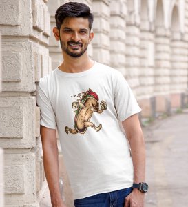 Hudler Hot dog White Round Neck Cotton Half Sleeved Men's T-Shirt with Printed Graphics