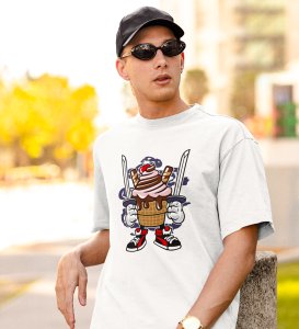 Icecream White Round Neck Cotton Half Sleeved Men's T-Shirt with Printed Graphics