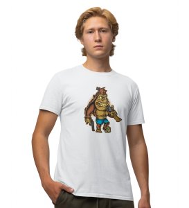 The Mobster White Round Neck Cotton Half Sleeved Men's T-Shirt with Printed Graphics