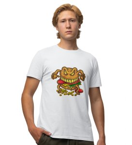 Evil Burger White Round Neck Cotton Half Sleeved Men's T-Shirt with Printed Graphics