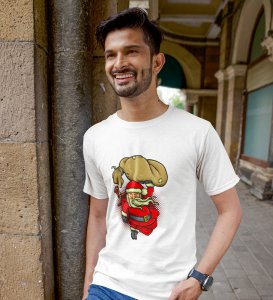 The High Powered Santa White Round Neck Cotton Half Sleeved Men's T-Shirt with Printed Graphics