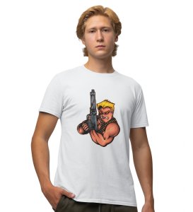Arnold Illustration White Round Neck Cotton Half Sleeved Men's T-Shirt with Printed Graphics
