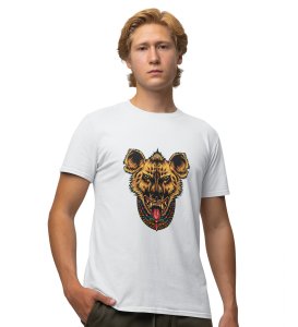 Hyena White Round Neck Cotton Half Sleeved Men's T-Shirt with Printed Graphics