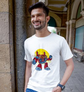 Radio White Round Neck Cotton Half Sleeved Men's T-Shirt with Printed Graphics