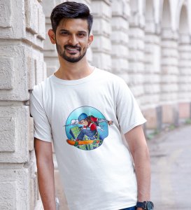 SkateStories White Round Neck Cotton Half Sleeved Men's T-Shirt with Printed Graphics