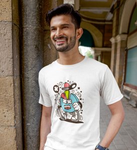 Pie In Hurry White Round Neck Cotton Half Sleeved Men's T-Shirt with Printed Graphics