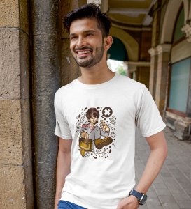 Vintage Fashion Car White Round Neck Cotton Half Sleeved Men's T-Shirt with Printed Graphics