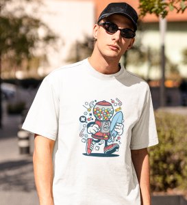 Candy Machine  White Round Neck Cotton Half Sleeved Men's T-Shirt with Printed Graphics