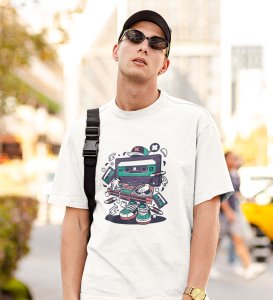 Vintage Casette Tape White Round Neck Cotton Half Sleeved Men's T-Shirt with Printed Graphics