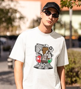 Cool Chocolate White Round Neck Cotton Half Sleeved Men's T-Shirt with Printed Graphics