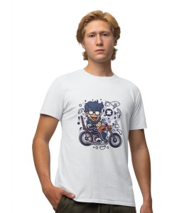 The Rider White Round Neck Cotton Half Sleeved Men's T-Shirt with Printed Graphics