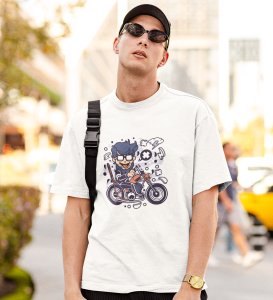 The Rider White Round Neck Cotton Half Sleeved Men's T-Shirt with Printed Graphics