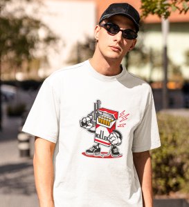 Cigrette Killer White Round Neck Cotton Half Sleeved Men's T-Shirt with Printed Graphics
