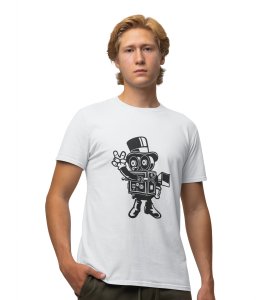 Movie Maker White Round Neck Cotton Half Sleeved Men's T-Shirt with Printed Graphics