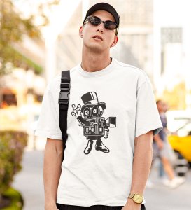 Movie Maker White Round Neck Cotton Half Sleeved Men's T-Shirt with Printed Graphics