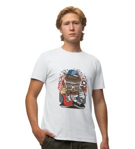 Cool Coffee White Round Neck Cotton Half Sleeved Men's T-Shirt with Printed Graphics