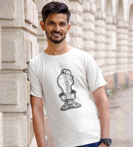 Attitude Bulb White Round Neck Cotton Half Sleeved Men's T-Shirt with Printed Graphics