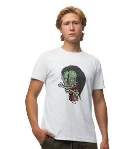 Bone  Monster White Round Neck Cotton Half Sleeved Men's T-Shirt with Printed Graphics