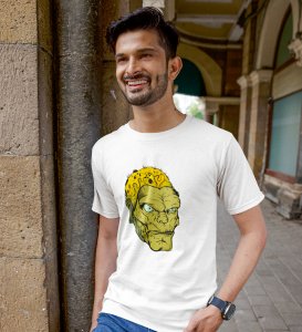 Creepy Monster White Round Neck Cotton Half Sleeved Men's T-Shirt with Printed Graphics