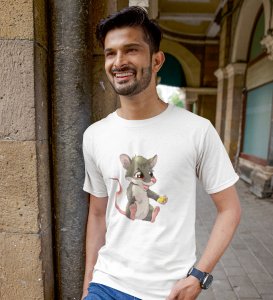 Happy Hunger White Round Neck Cotton Half Sleeved Men's T-Shirt with Printed Graphics