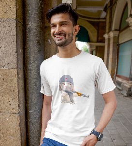 The Brave Bunny White Round Neck Cotton Half Sleeved Men's T-Shirt with Printed Graphics