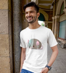 Mischievious Mouse White Round Neck Cotton Half Sleeved Men's T-Shirt with Printed Graphics