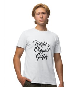 Golfer White Round Neck Cotton Half Sleeved Men's T-Shirt with Printed Graphics