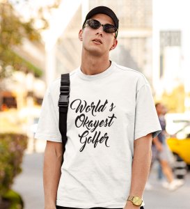 Golfer White Round Neck Cotton Half Sleeved Men's T-Shirt with Printed Graphics