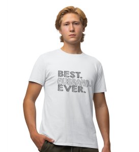 Finest Husband White Round Neck Cotton Half Sleeved Men's T-Shirt with Printed Graphics