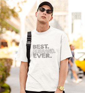Finest Husband White Round Neck Cotton Half Sleeved Men's T-Shirt with Printed Graphics