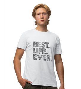 Finest Life White Round Neck Cotton Half Sleeved Men's T-Shirt with Printed Graphics