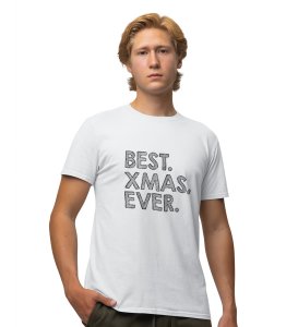 Finest X-mas Ever White Round Neck Cotton Half Sleeved Men's T-Shirt with Printed Graphics