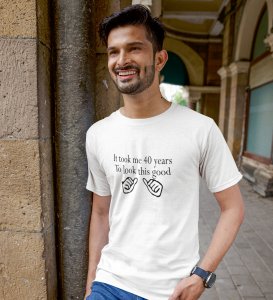 Journey Of 40 yrs White Round Neck Cotton Half Sleeved Men's T-Shirt with Printed Graphics