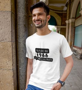 Made in 1996  White Round Neck Cotton Half Sleeved Men's T-Shirt with Printed Graphics