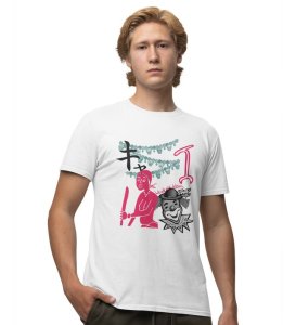 Real Life Printed Round White Neck T-Shirt for Men