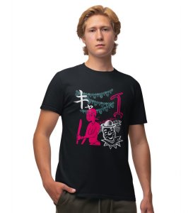 Real Life Printed Round Black Neck TShirt for Men