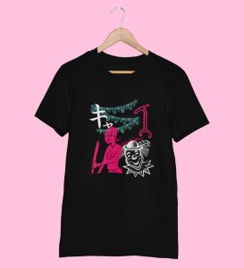 Real Life Printed Round Black Neck TShirt for Men