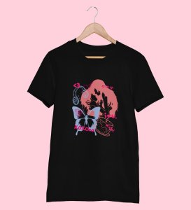 Tangled Souls Round Neck Half Sleeves Black Printed Graphic T Shirt