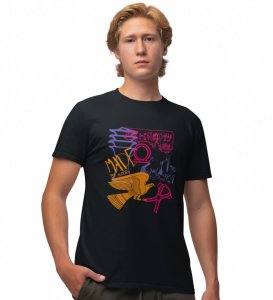 Alientist Printed Round Black Neck TShirt for Men