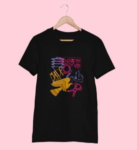 Alientist Printed Round Black Neck TShirt for Men