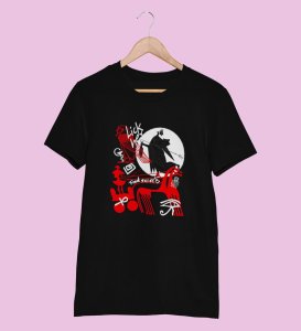 Her Secrets Printed Black Round Neck TShirt for Men