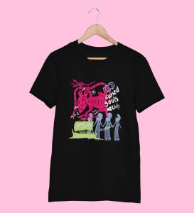 Sinner Soul Round Neck Half Sleeves Black Printed Graphic T Shirt